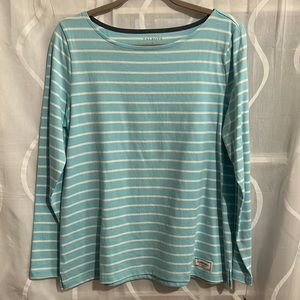 Talbots, Light Blue & White Striped, Long Sleeve Top, Size Medium